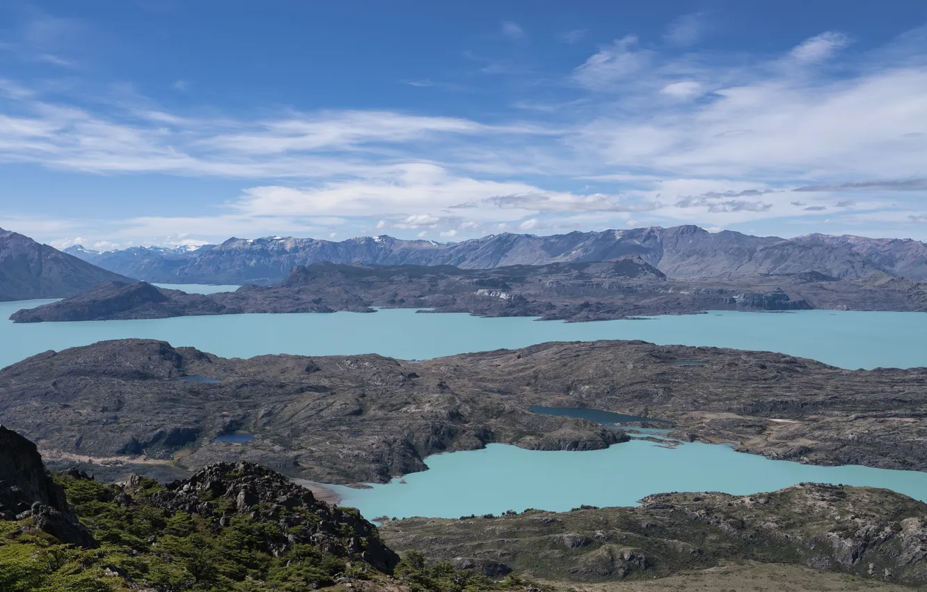 Photo wallpaper the sky, clouds, landscape, mountains, lake, panorama