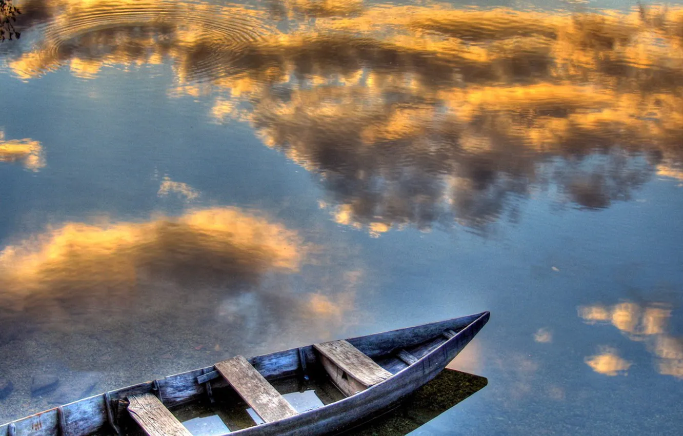 Photo wallpaper clouds, reflection, Boat