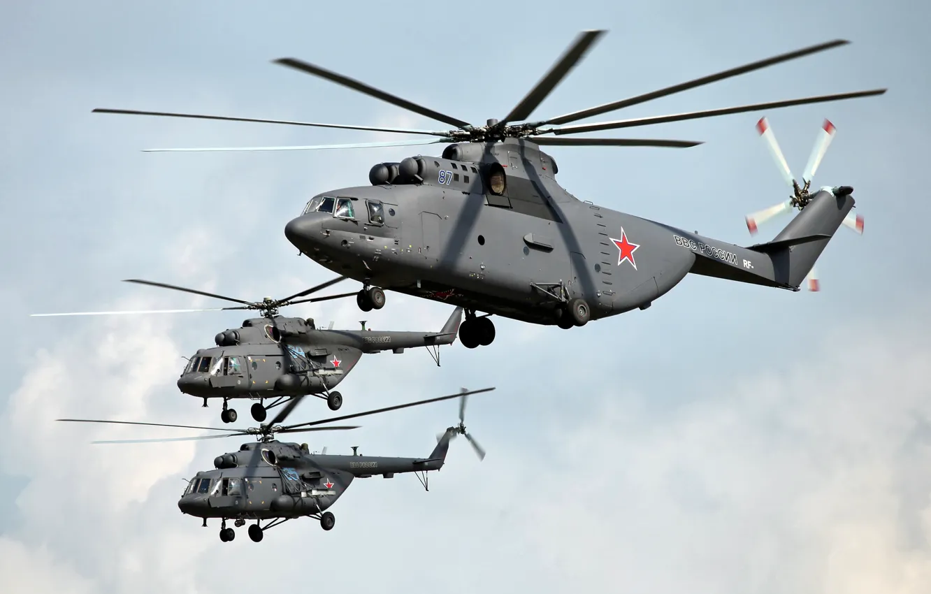 Photo wallpaper the sky, flight, helicopter, blades, Mi-26