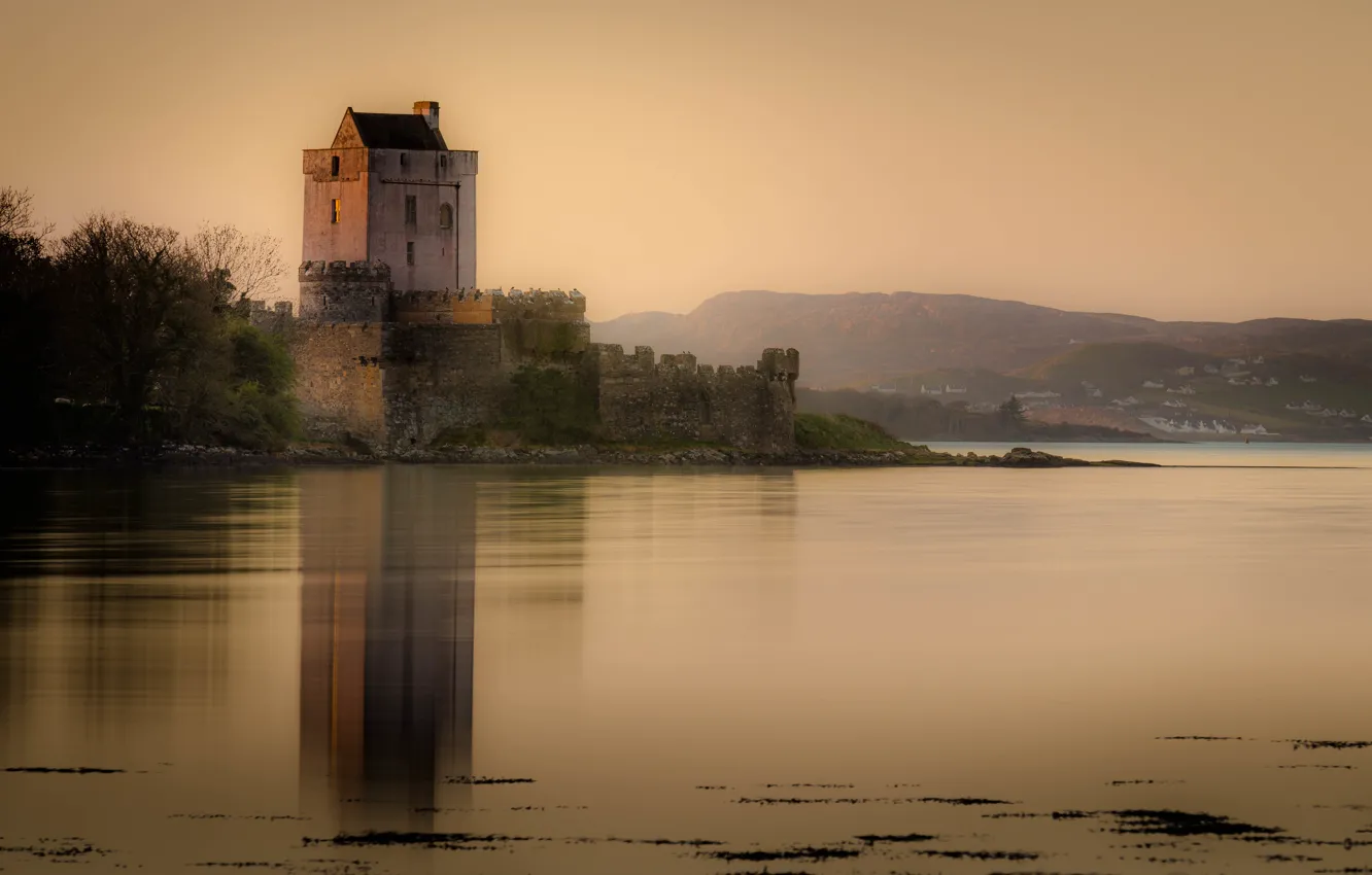 Photo wallpaper reflection, castle, pond