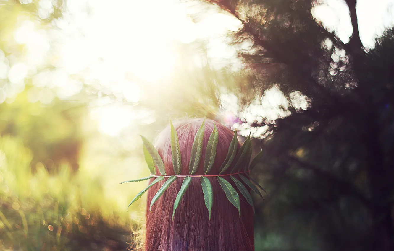 Photo wallpaper leaves, hair, head, green, red