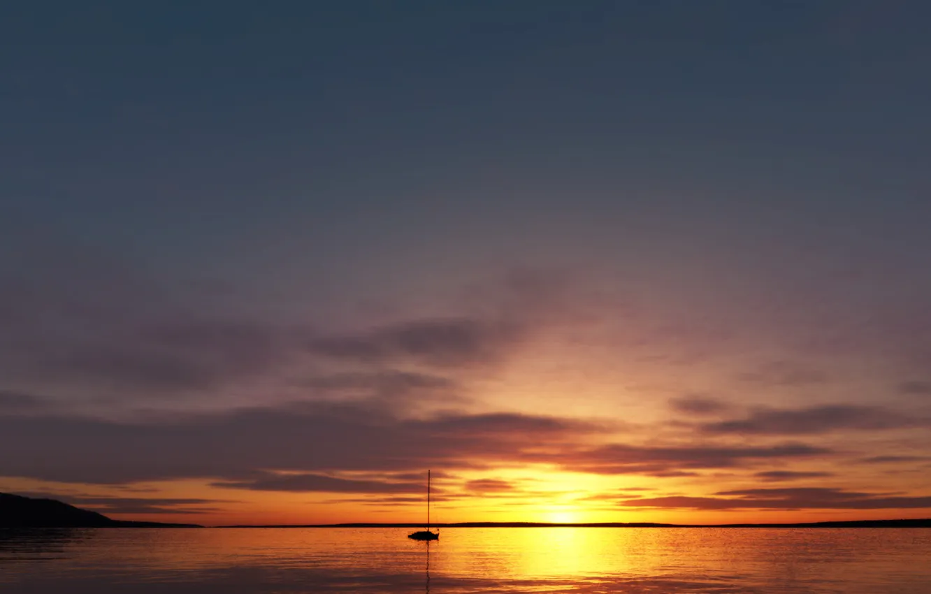 Photo wallpaper sea, sunset, boat