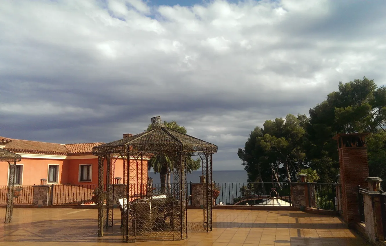 Photo wallpaper sea, clouds, trees, resort, Spain