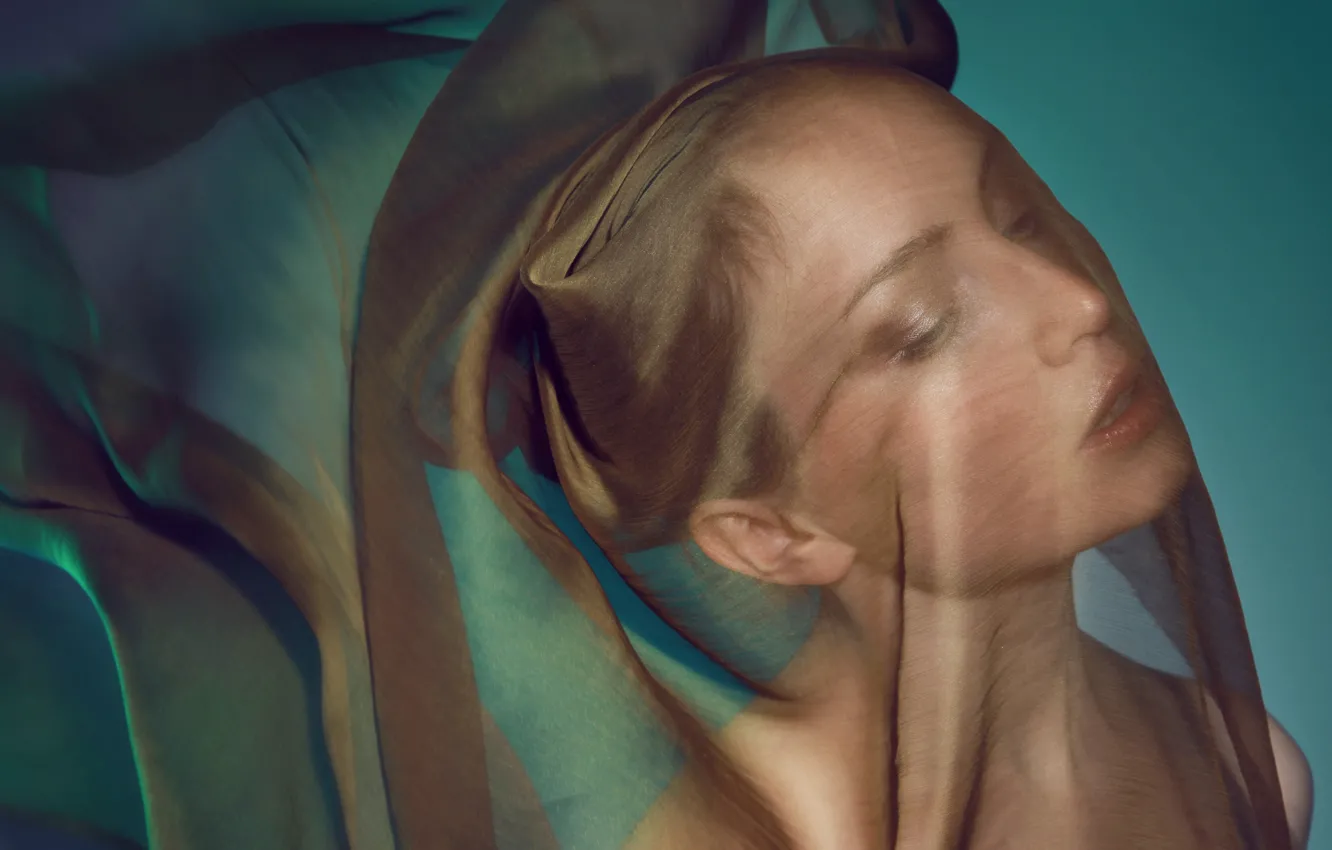 Photo wallpaper girl, line, face, transparent, style, background, portrait, silk