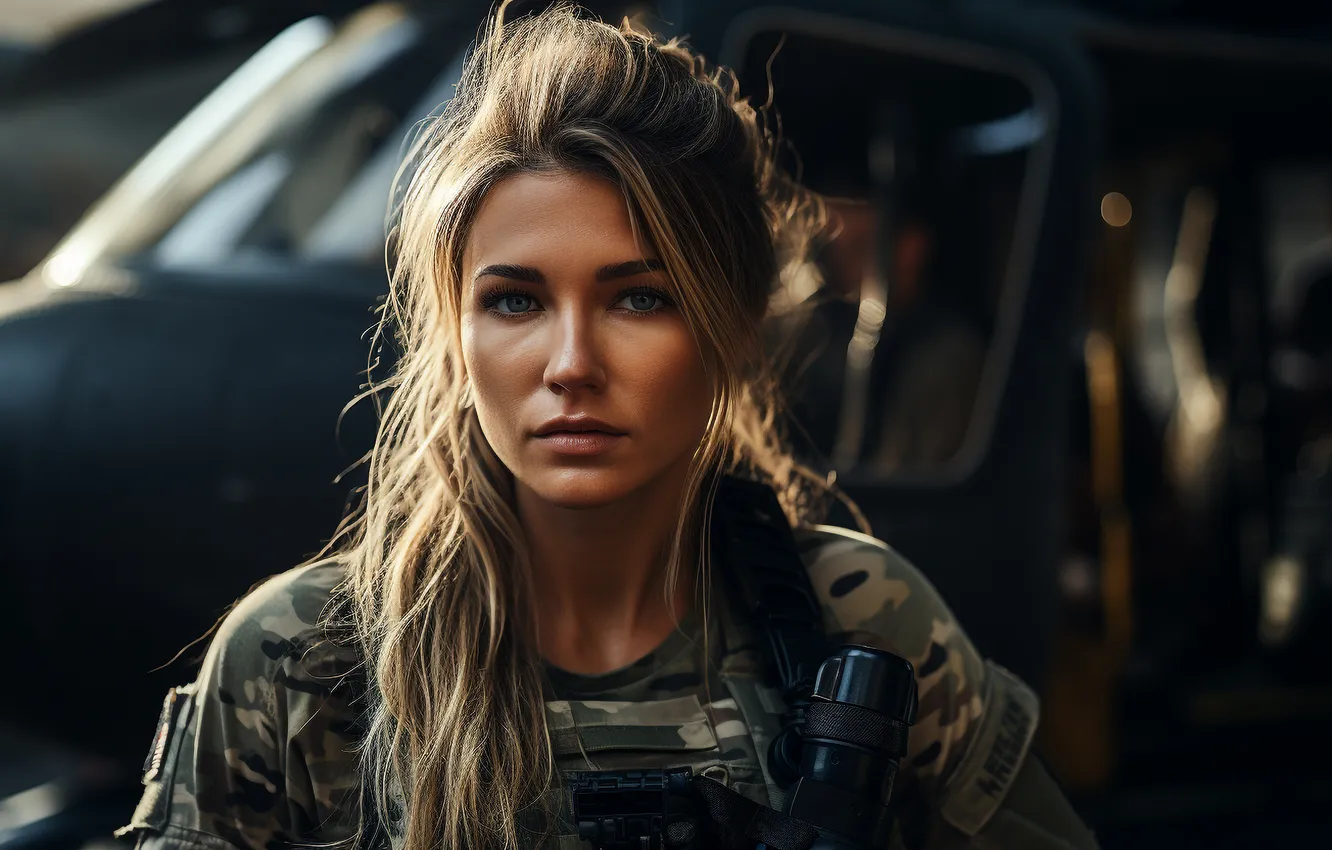 Photo wallpaper look, girl, soldiers, digital art, AI art, The Art of Artificial Intelligence, neural network