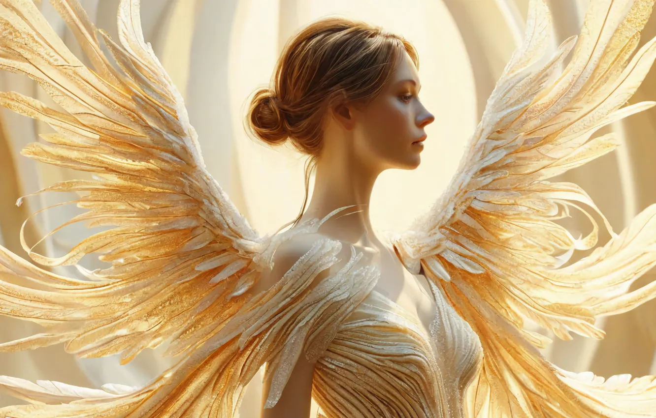 Photo wallpaper girl, gold, pastel