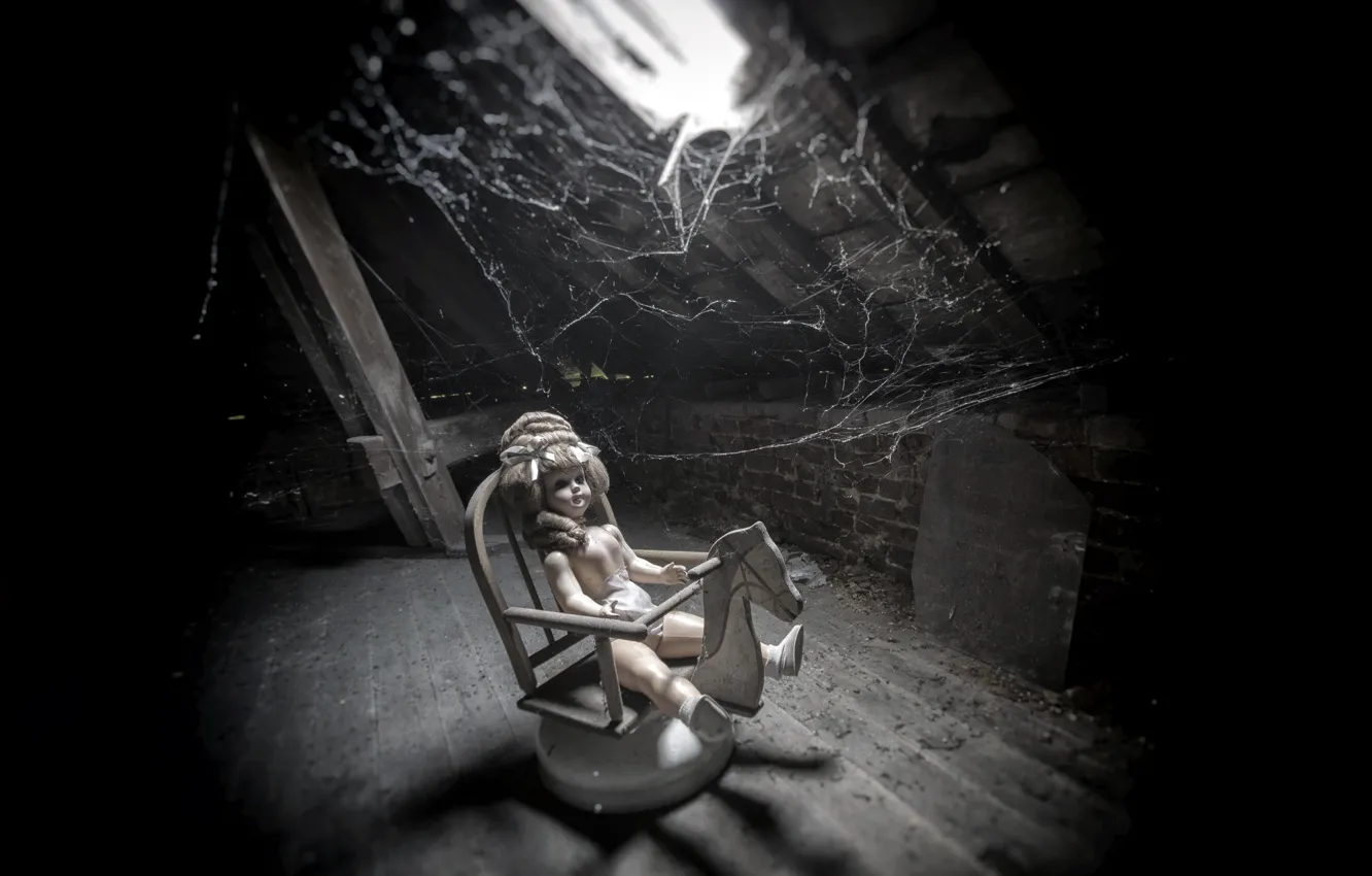 Photo wallpaper home, web, doll, attic