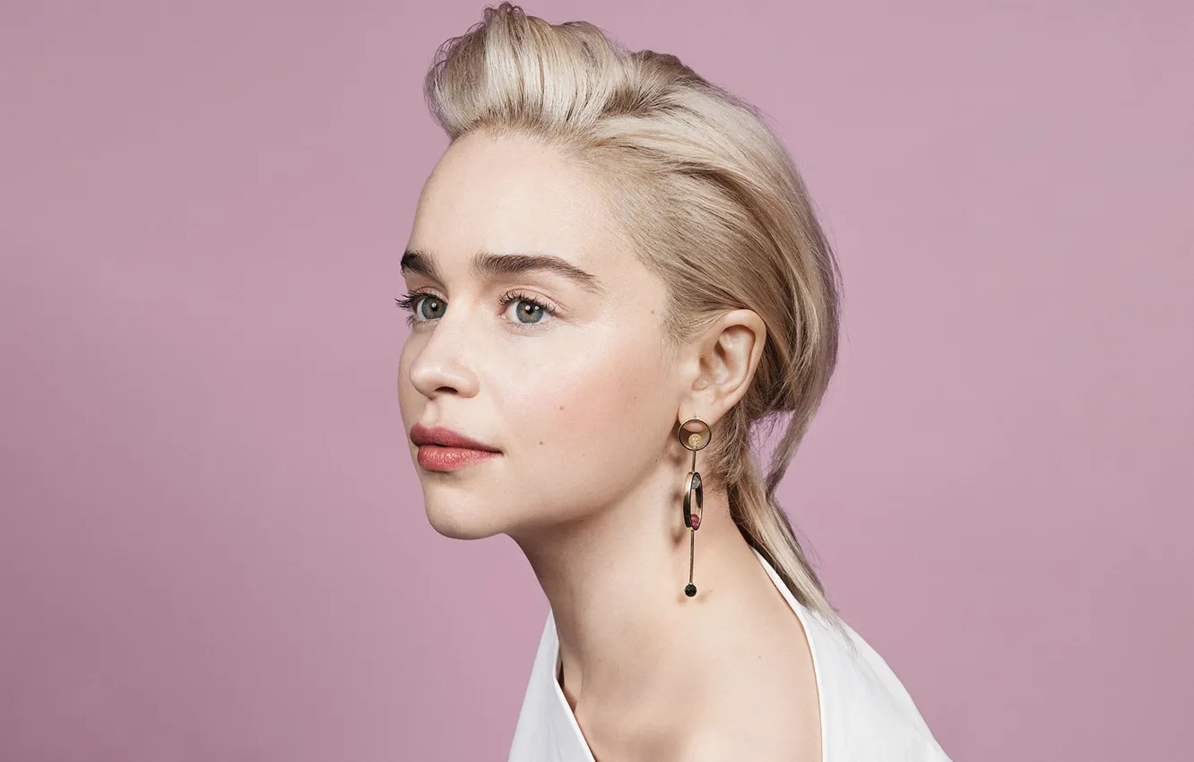 Photo wallpaper look, girl, face, background, earrings, actress, hairstyle, Emilia Clarke