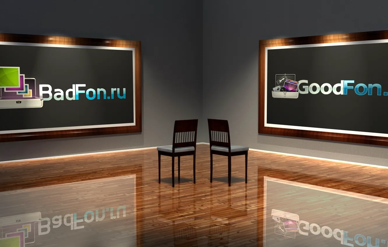 Photo wallpaper reflection, room, lighting, flooring, chair, goodfon, BadFon, Vernissage
