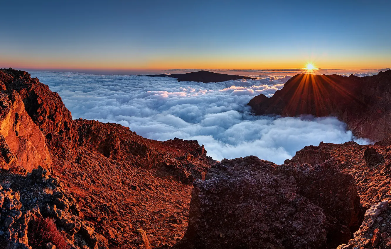 Photo wallpaper the sky, clouds, sunset, mountains, rocks