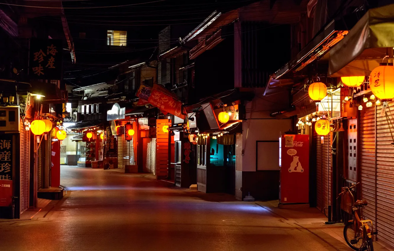 Photo wallpaper Japan, lights, Japan, night street, Miyajima