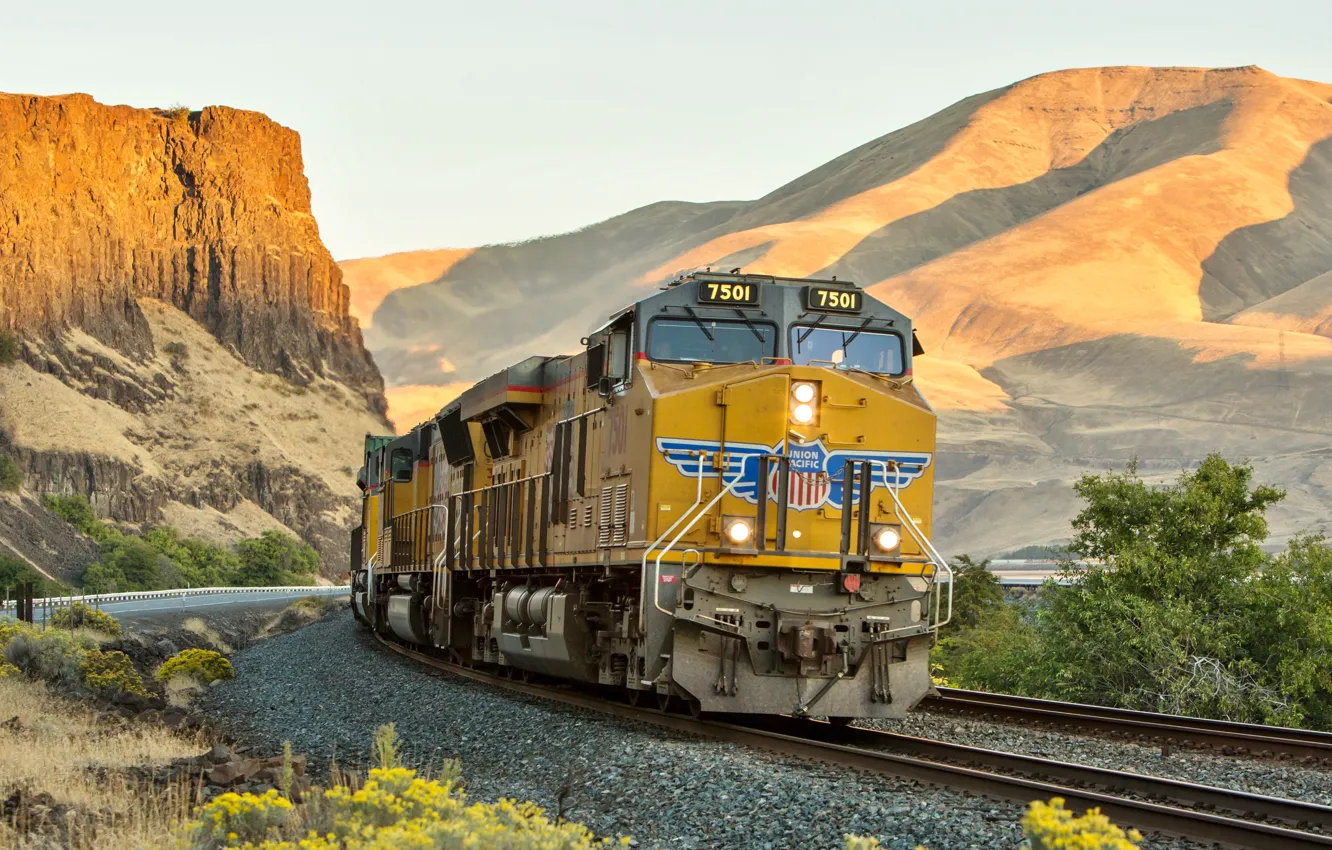 Photo wallpaper rails, train, cars, railroad, locomotive