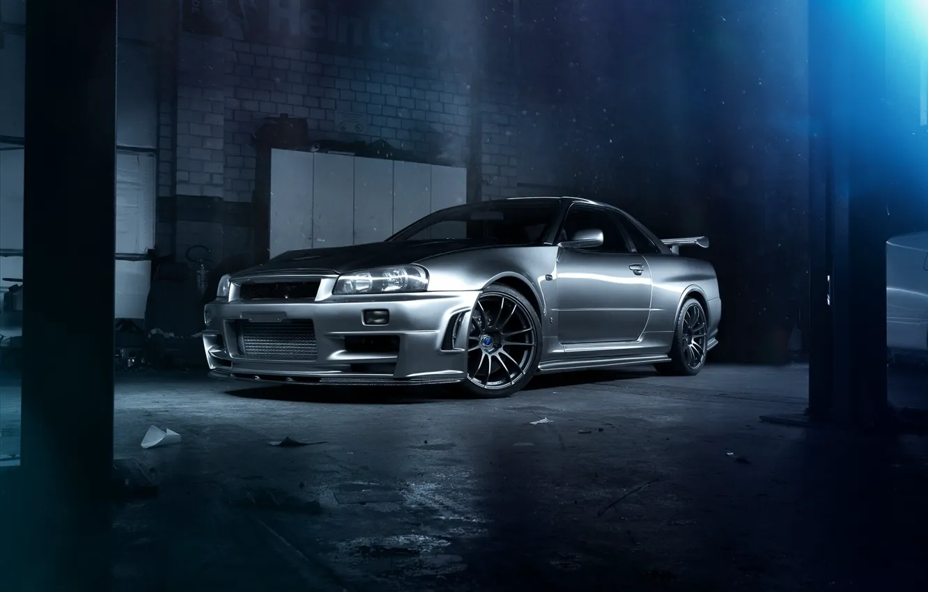 Photo wallpaper GTR, Nissan, Car, Skyline, Godzilla, R34, Ligth, Of Tune