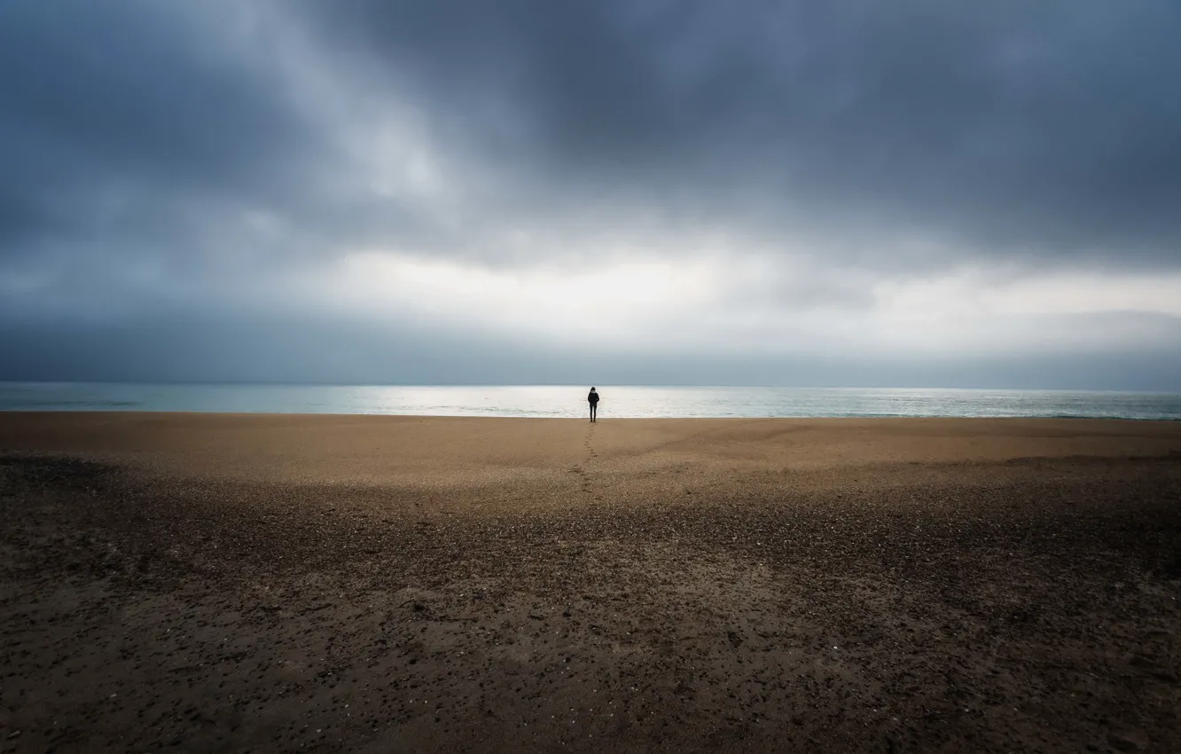 Photo wallpaper sea, beach, clouds, one, storm, horizon, storm, beach