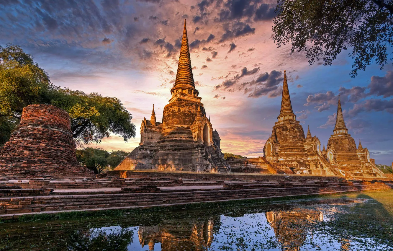 Photo wallpaper river, Thailand, pagoda, Thailand, the reflection in the water, Ayutthaya, Ayutthaya, Ayutthaya Historical Park