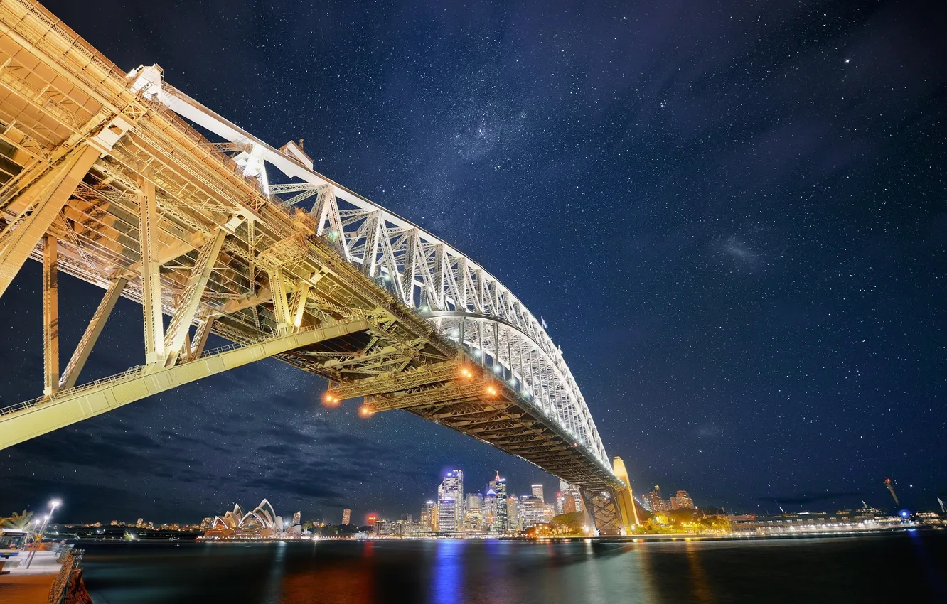 Photo wallpaper stars, night, bridge, the city, Australia, Sydney