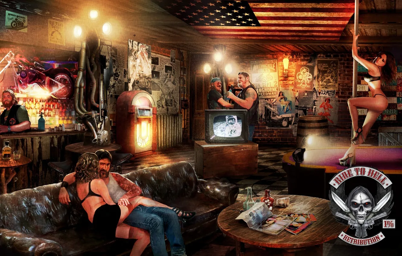 Photo wallpaper girl, the game, biker, Ride to Hell