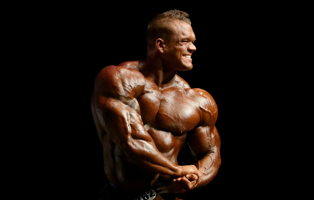 Photo wallpaper pose, hairstyle, Muscle, muscle, bodybuilding, background black, bodybuilder, biceps