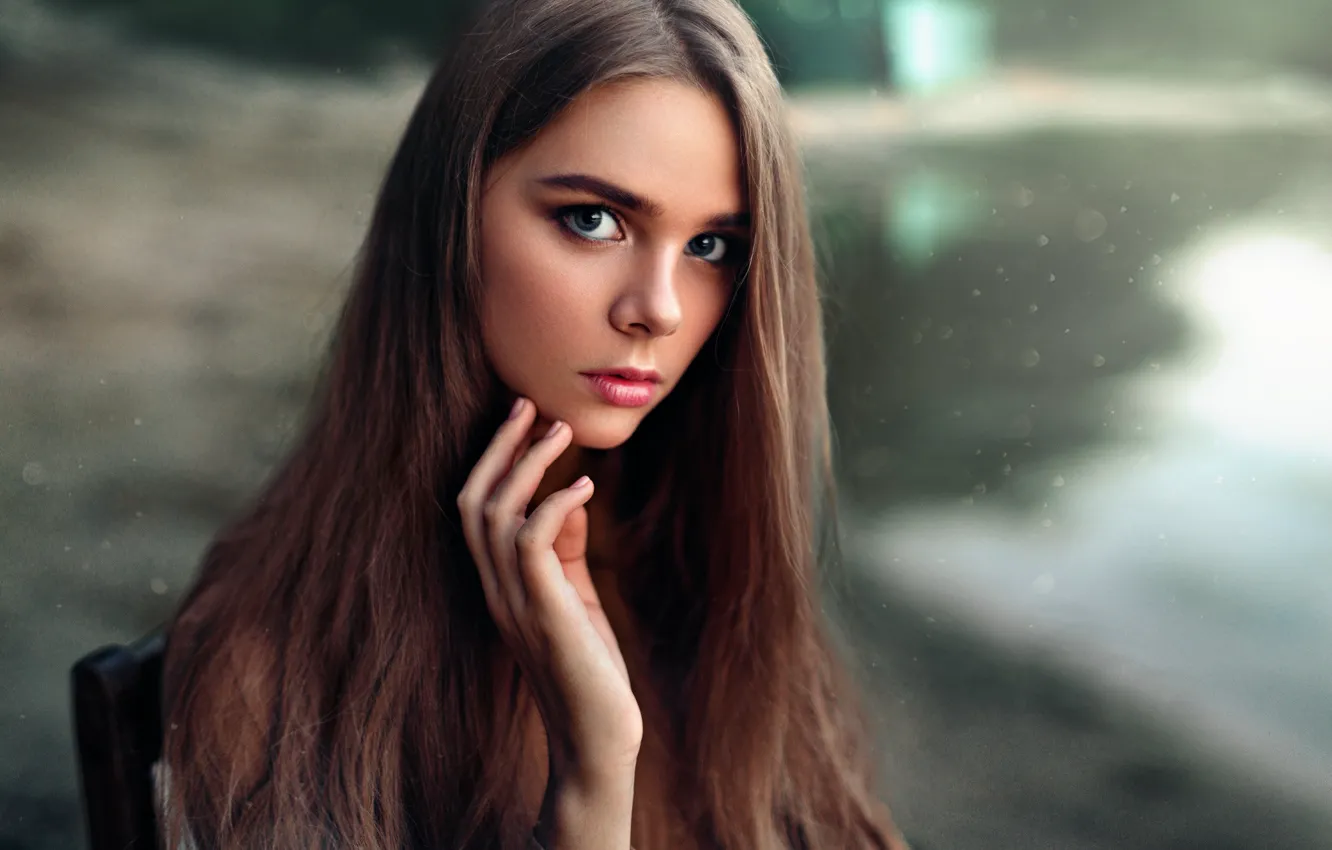 Photo wallpaper look, girl, glare, sweetheart, portrait, touch, effect, brown hair