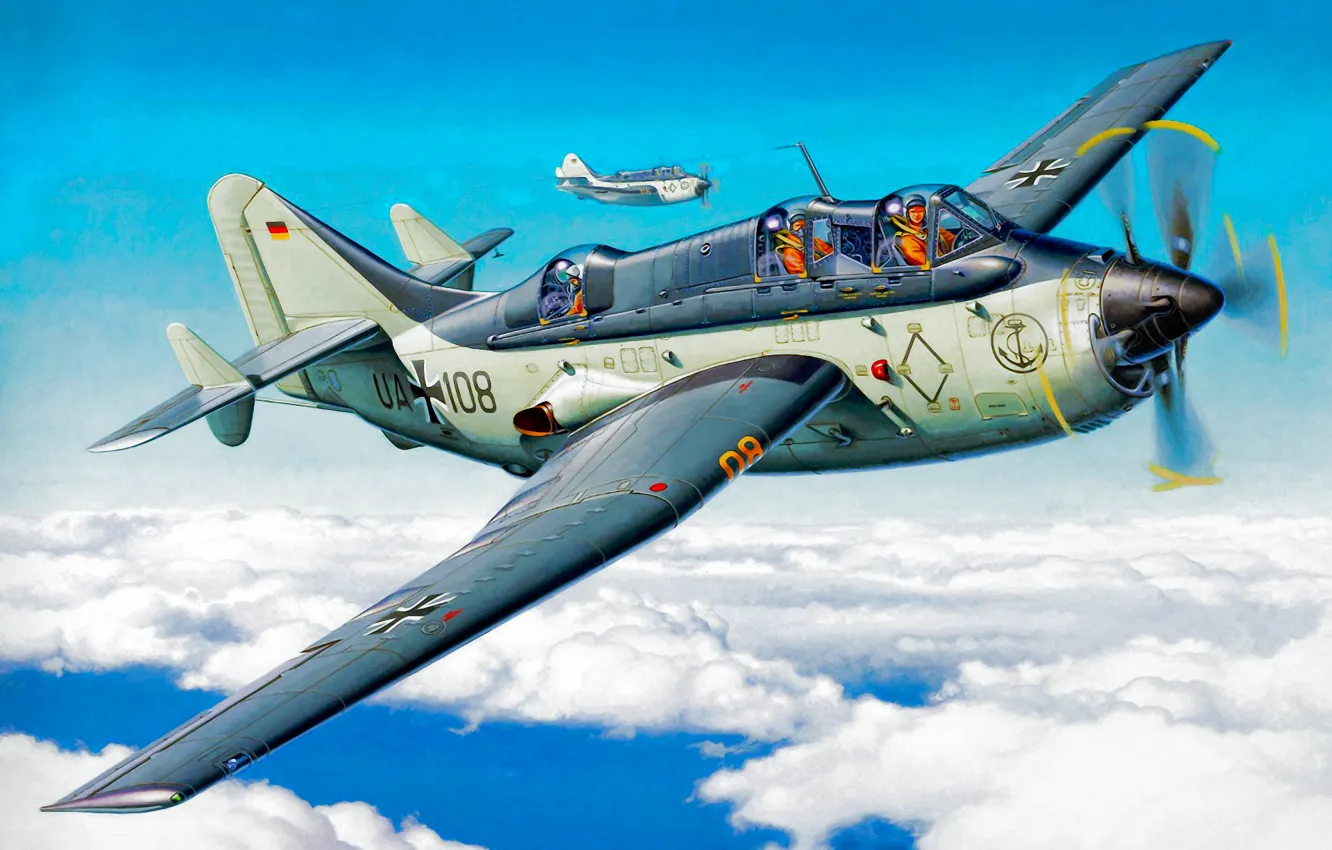 Photo wallpaper war, art, airplane, painting, aviation, Fairey Gannet