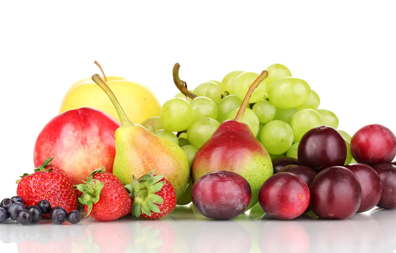 Photo wallpaper apples, blueberries, strawberry, grapes, fruit, plum, pear