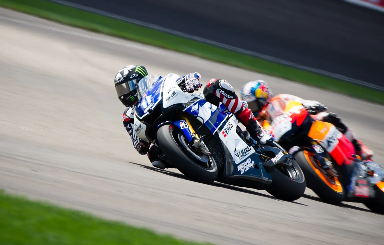 Photo wallpaper road, sport, two, speed, turn, motorcycle, Yamaha, MotoGP