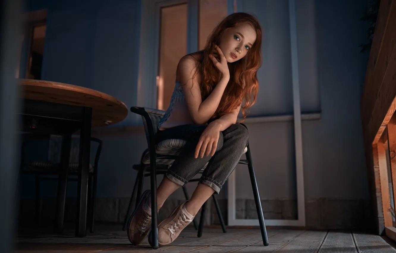 Photo wallpaper girl, chair, sitting, Vyacheslav Shishkov, red hair