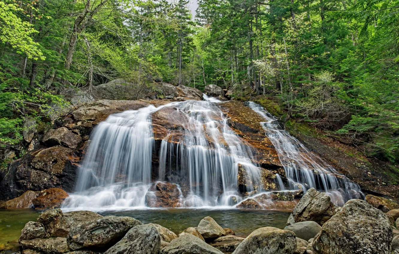 Photo wallpaper Waterfall, Lake, Stones