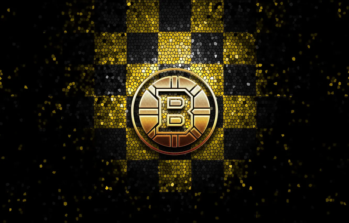 Photo wallpaper wallpaper, logo, NHL, Sport, Hockey, glitter, checkered, Boston Bruins