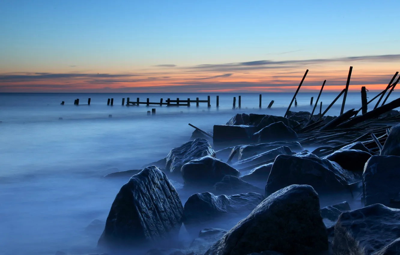 Photo wallpaper sea, stones, shore, England