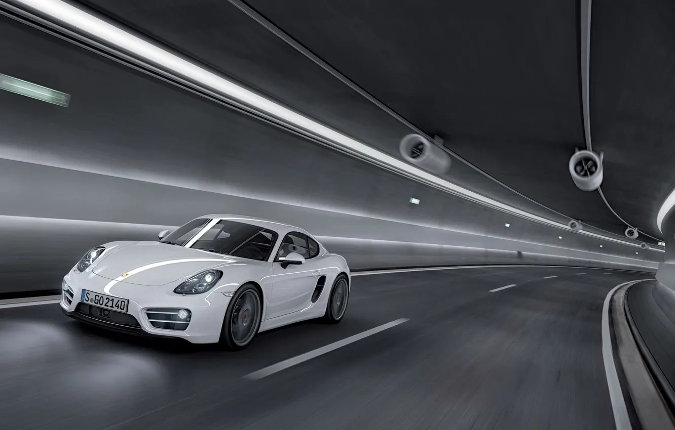Photo wallpaper white, Auto, Porsche, Cayman, The tunnel, The front