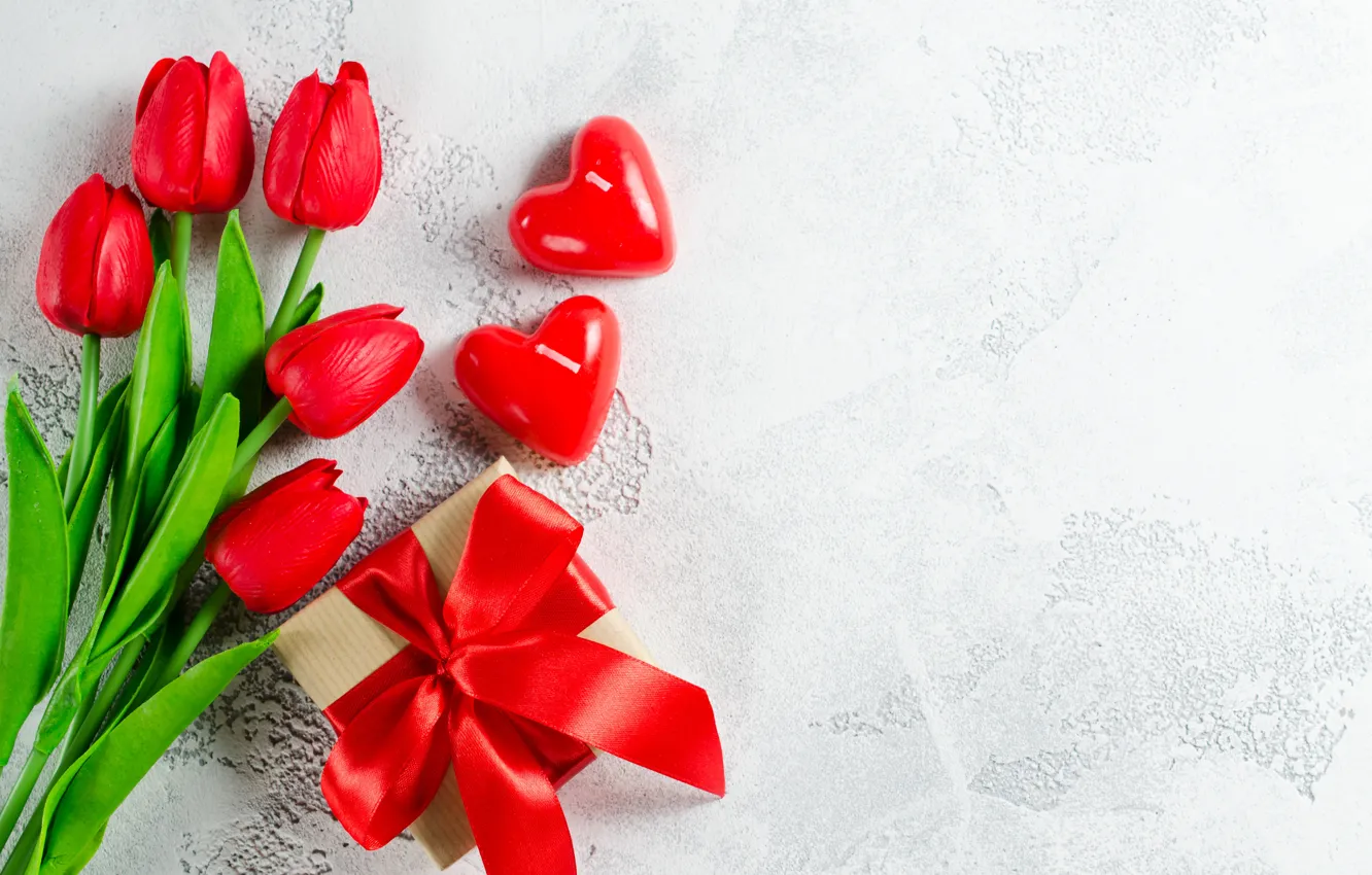 Photo wallpaper love, hearts, tulips, Valentine's day