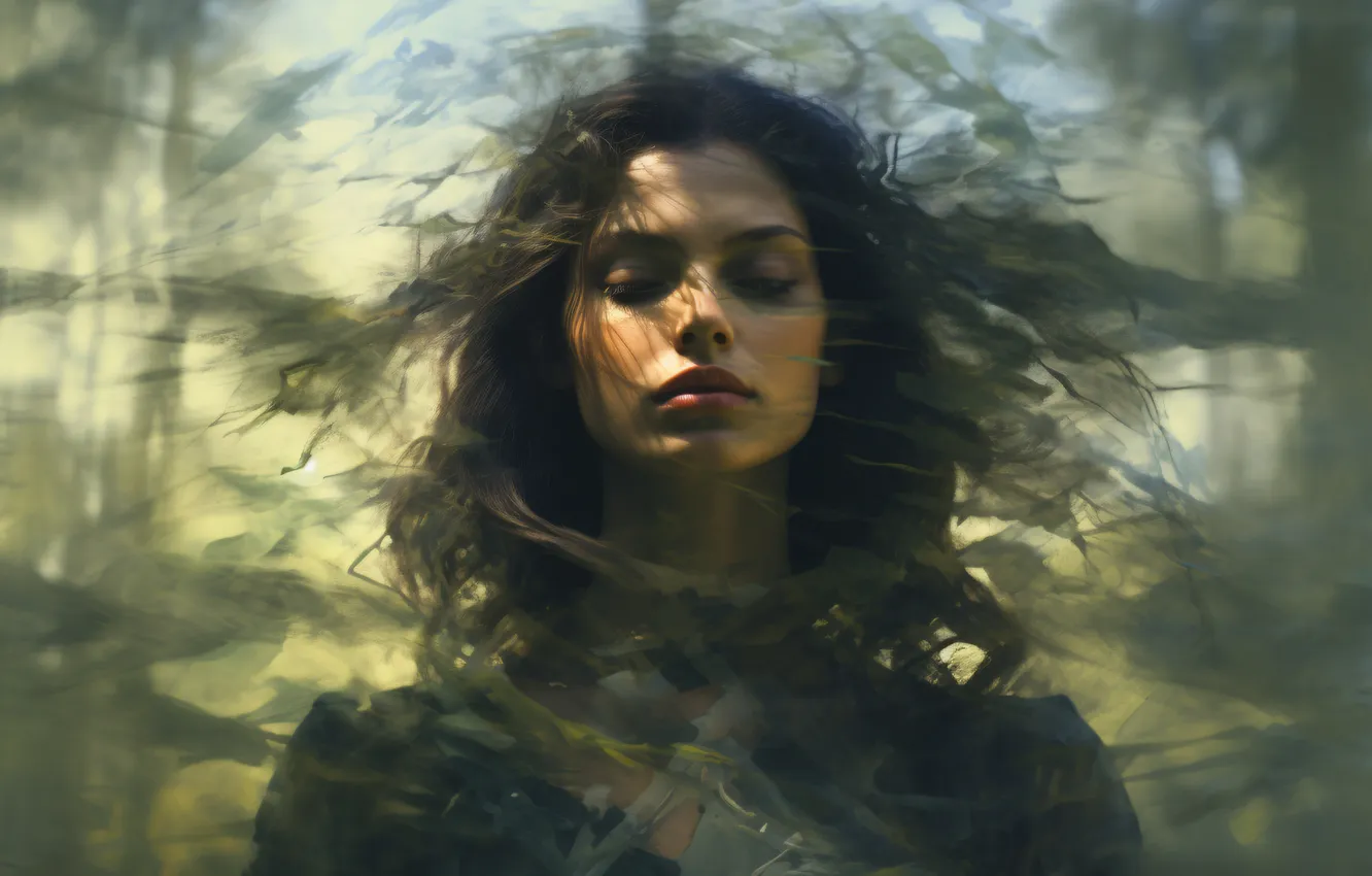 Photo wallpaper girl, face, hair, digital art, AI art, The Art of Artificial Intelligence, neural network