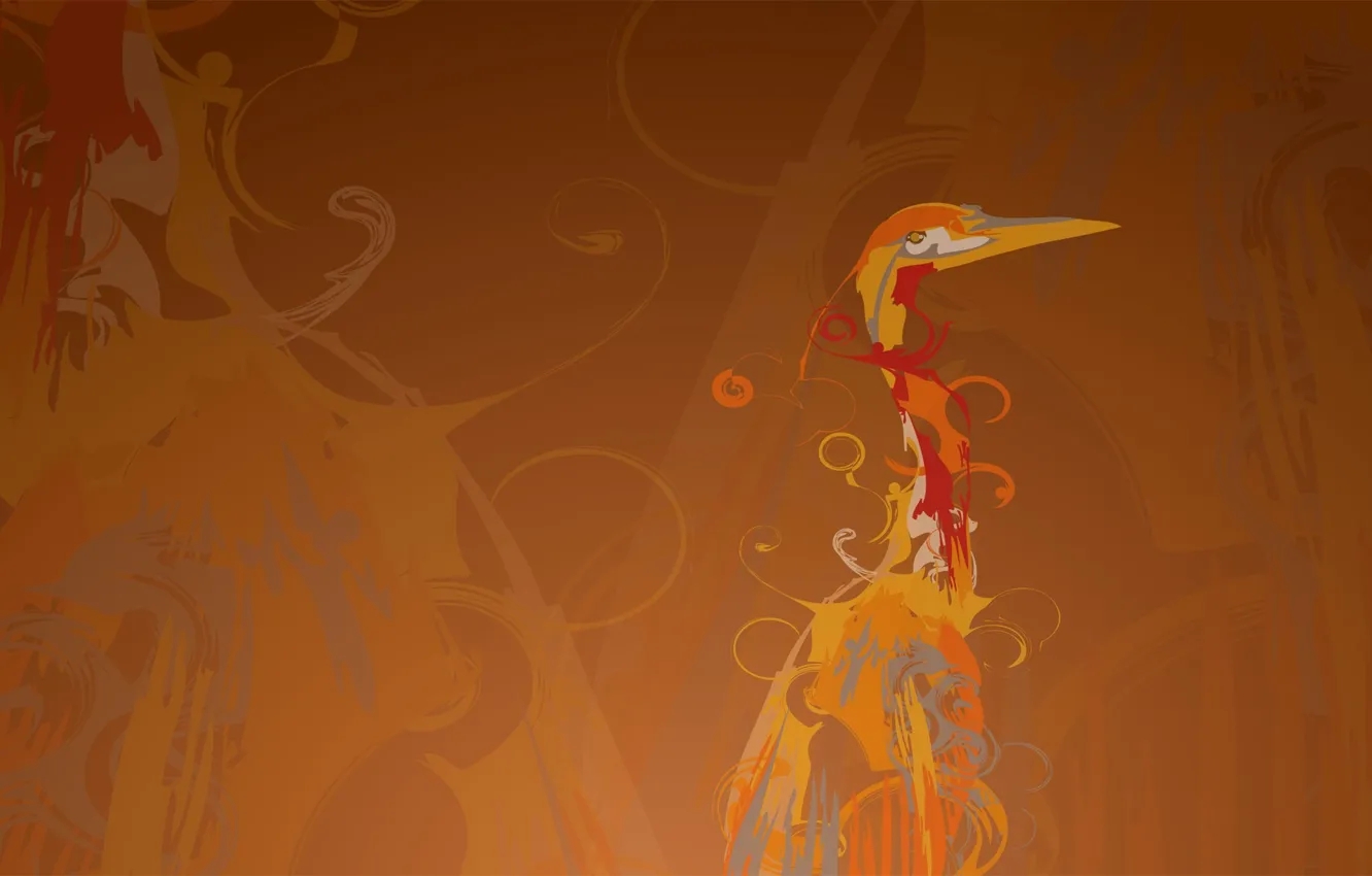 Photo wallpaper line, background, bird, figure, curls, Heron, crane, Ubuntu