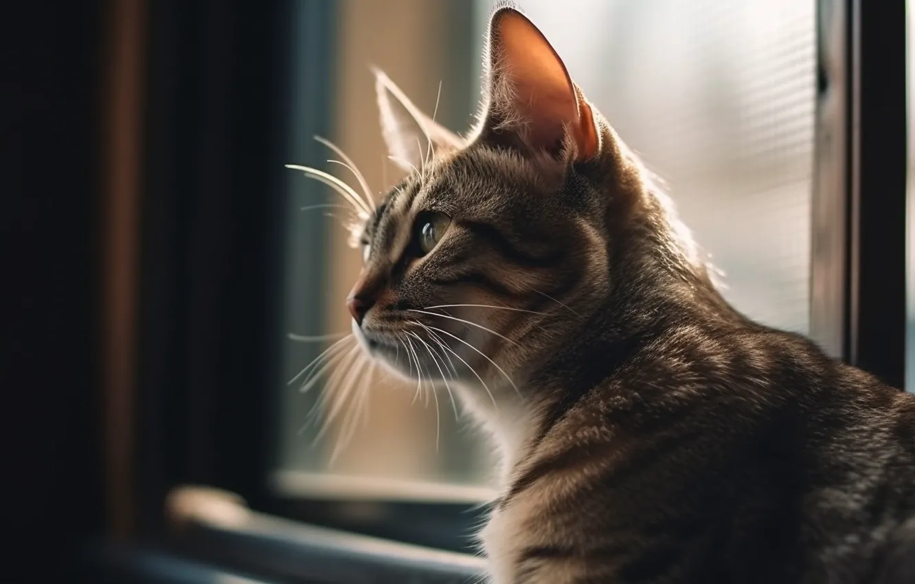 Photo wallpaper cat, cat, mustache, look, light, portrait, window, art