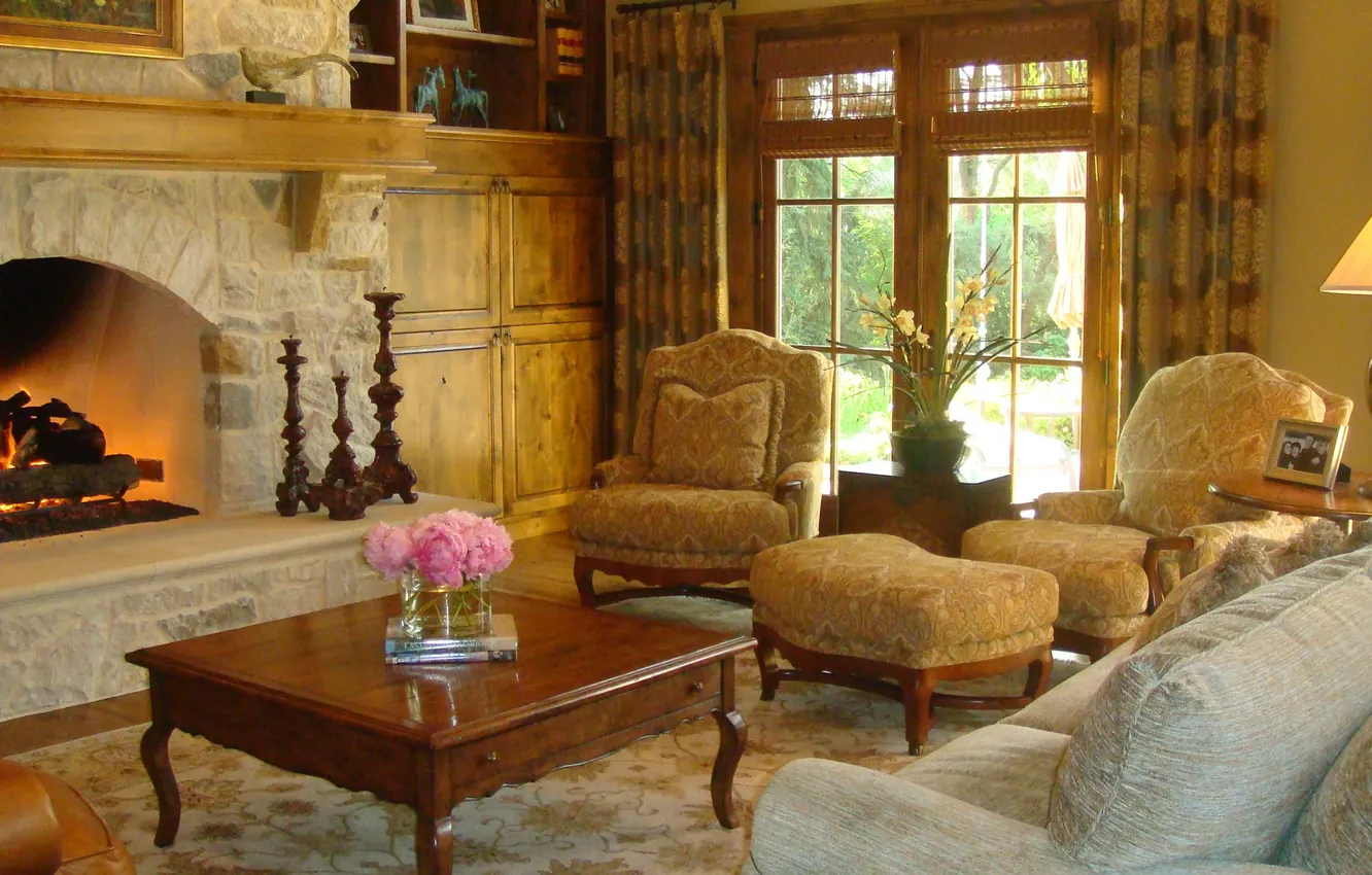 Photo wallpaper design, style, room, interior, fireplace, living room