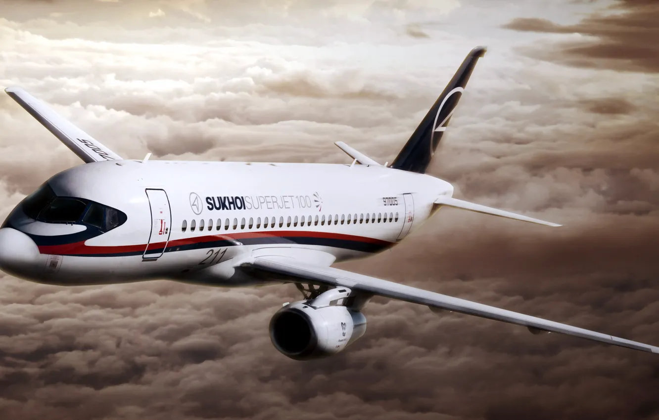Photo wallpaper the plane, Sukhoi, superjet 100