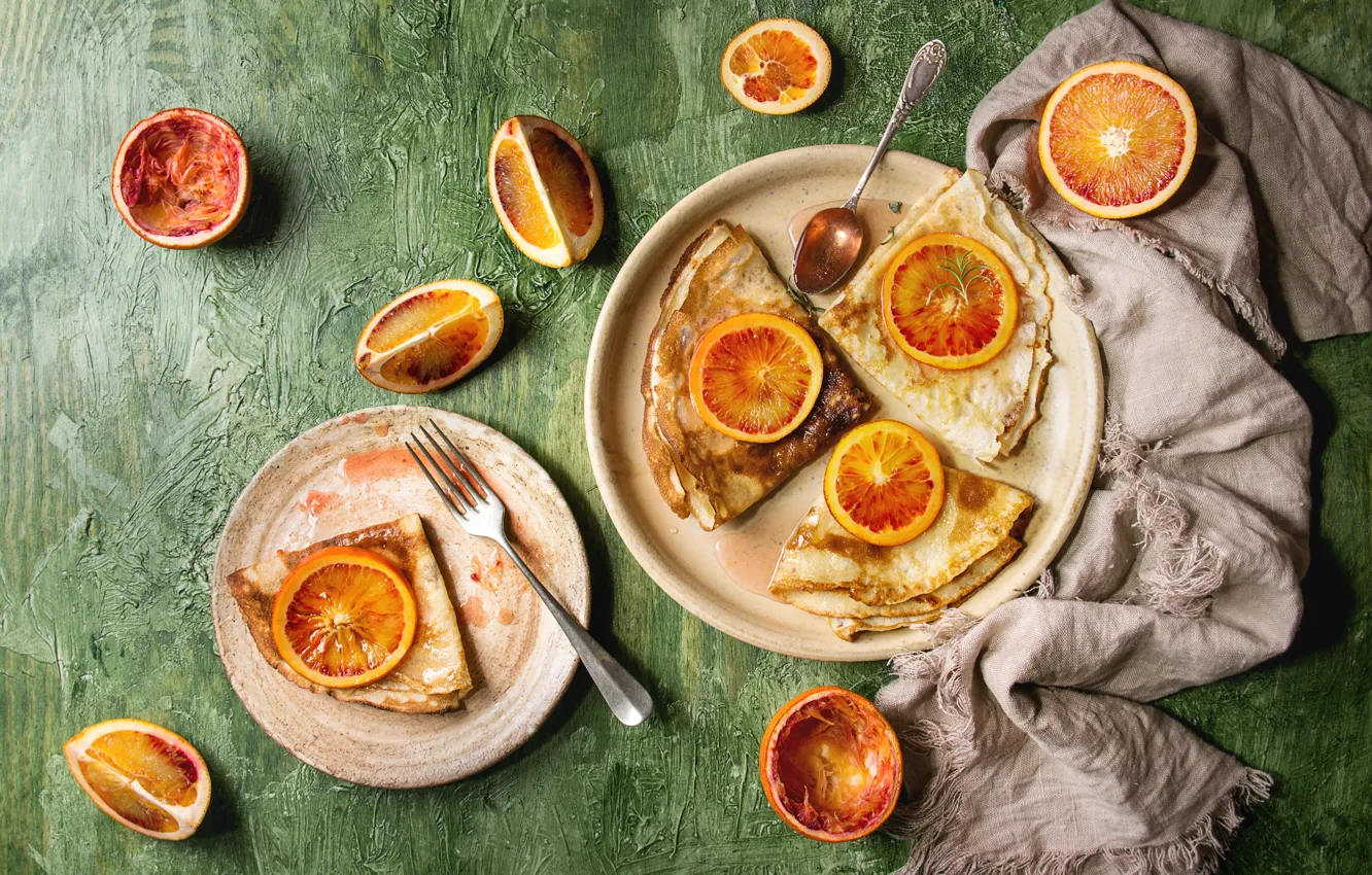 Photo wallpaper orange, Breakfast, slices, pancakes, Natasha Breen