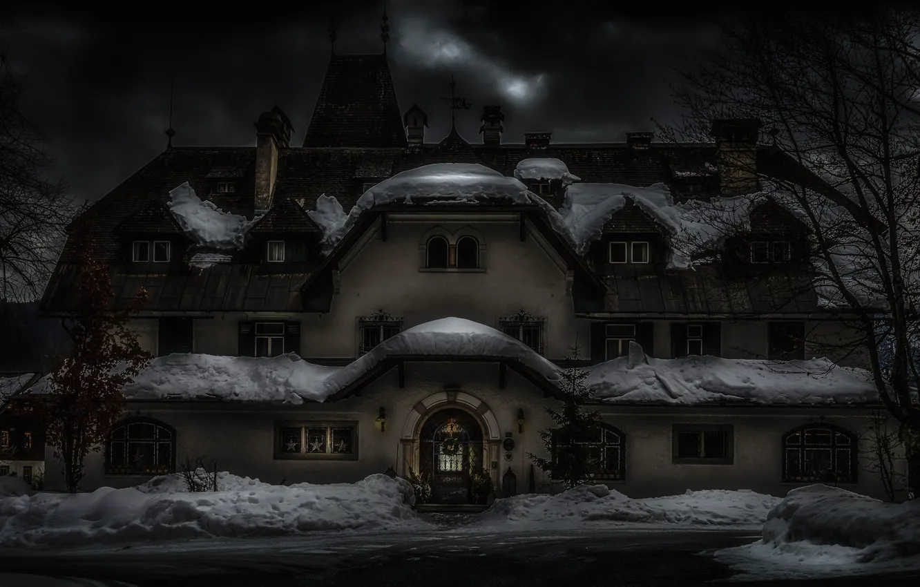 Photo wallpaper winter, snow, house, holiday, Austria, New Year, Christmas, architecture