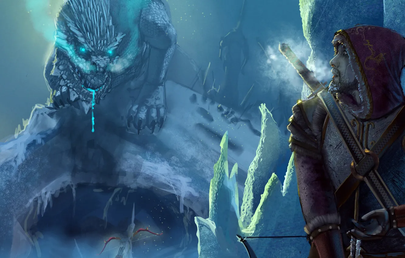 Photo wallpaper cold, ice, dragon, bow, art, male, Archer