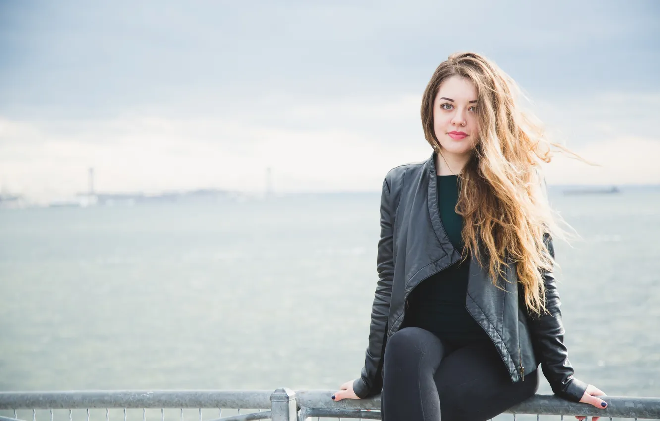 Photo wallpaper girl, face, background, hair, jacket, cutie