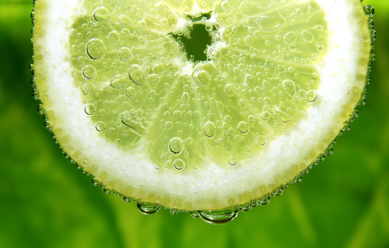Photo wallpaper bubbles, lemon, lime, citrus, slices