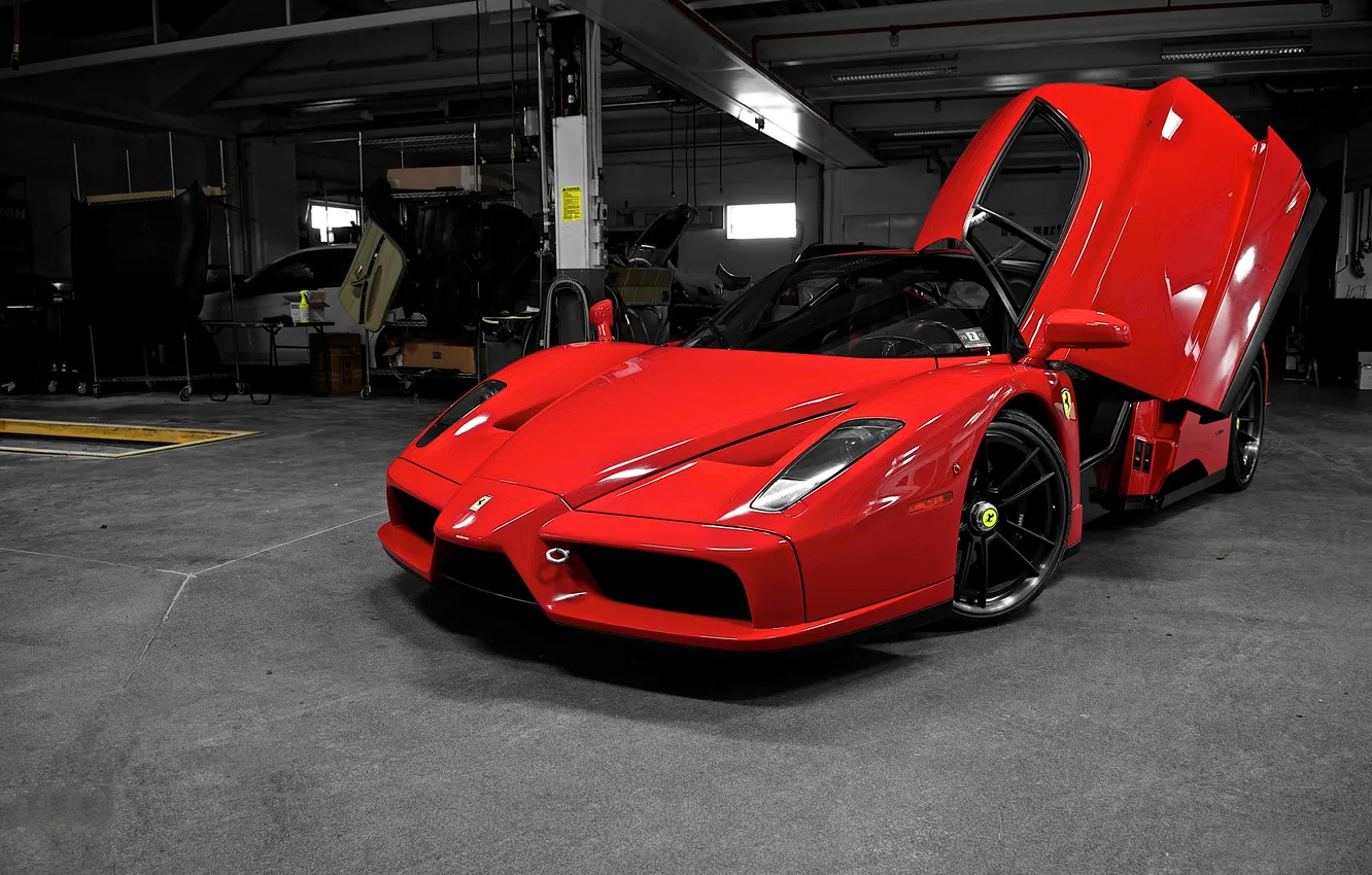 Photo wallpaper red, Boxing, Ferrari, red, workshop, Ferrari, enzo, the front part