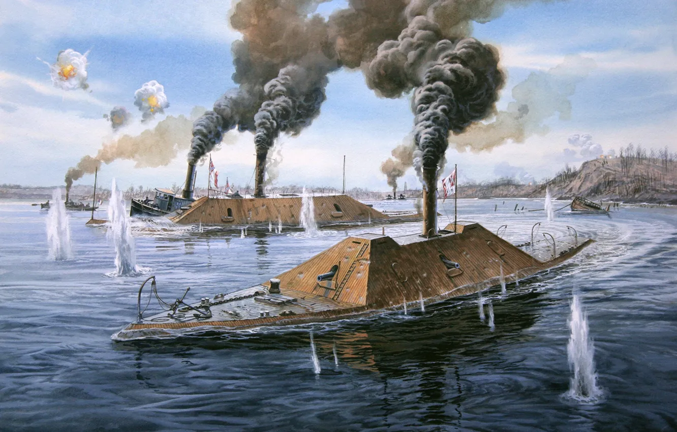 Photo wallpaper USA, civil war, battleship, sea battle