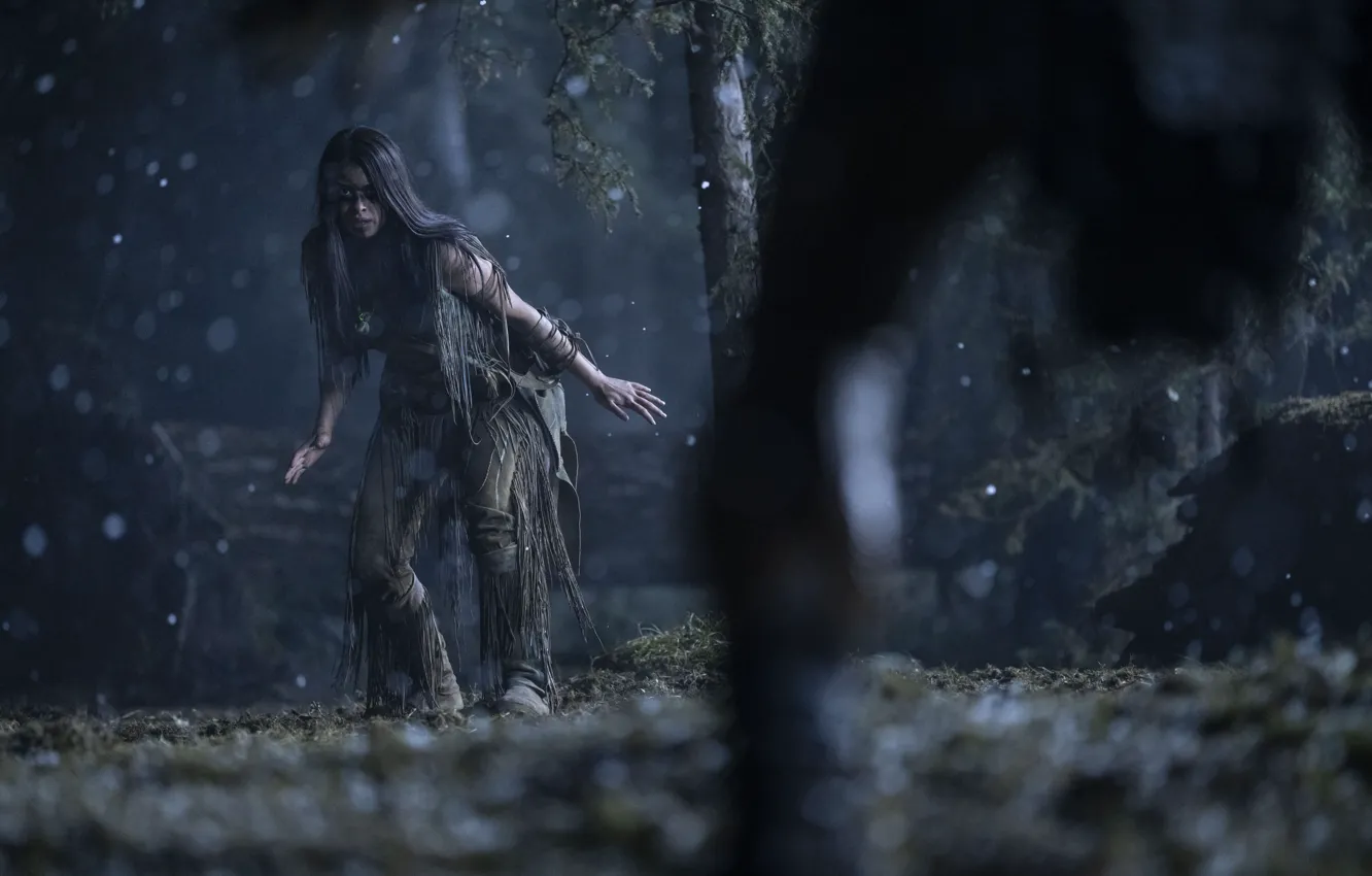 Photo wallpaper Girl, Night, Look, Hair, Creek, Mining, Indian, Prey