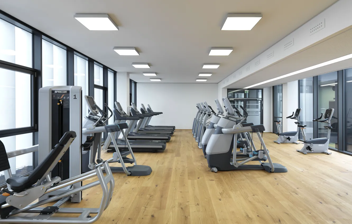 Photo wallpaper gym, exercise bike, fitness center