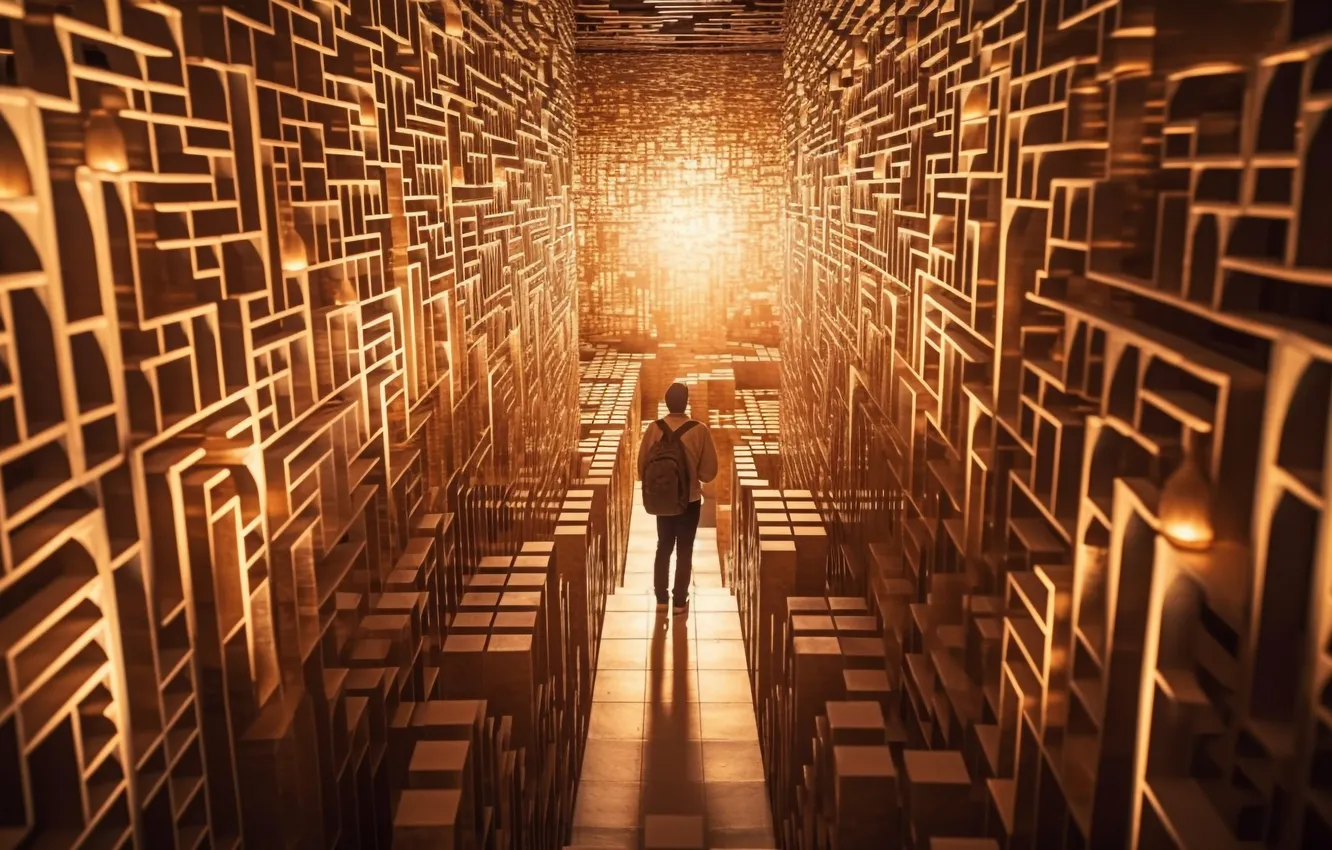 Photo wallpaper people, maze, AI art, neural network