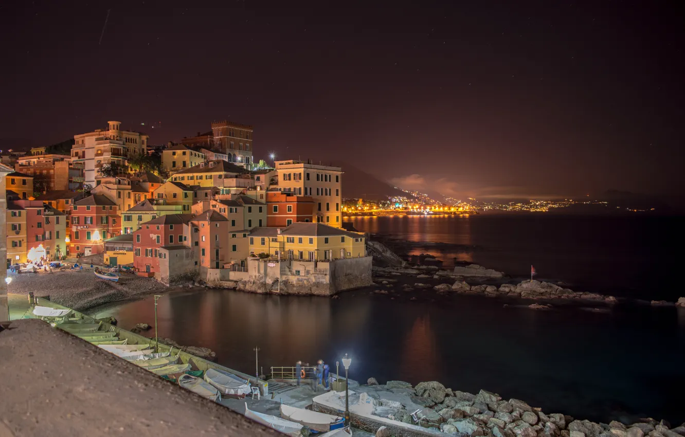 Photo wallpaper lights, the evening, Italy, Liguria