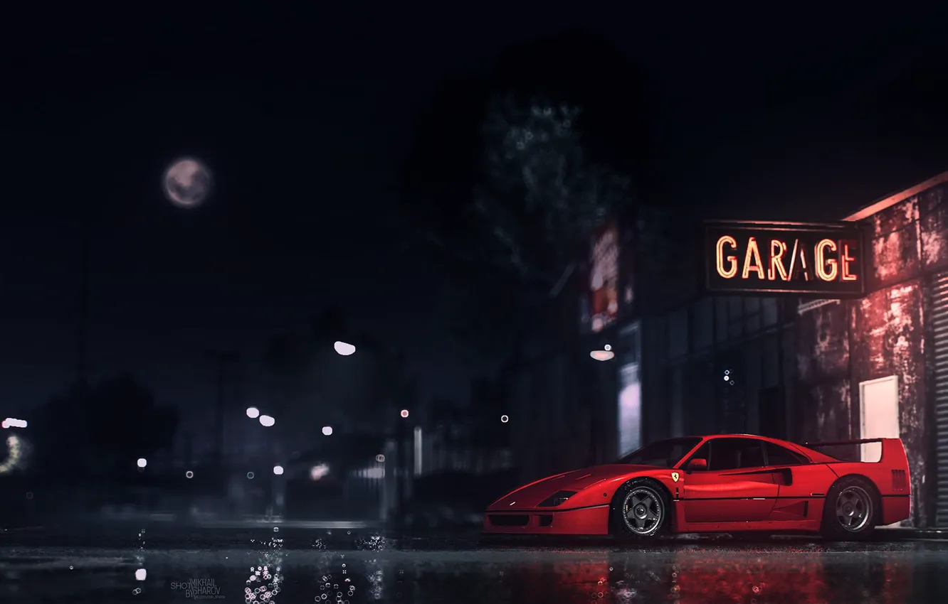 Photo wallpaper machine, auto, night, red, rendering, the game, Ferrari, supercar