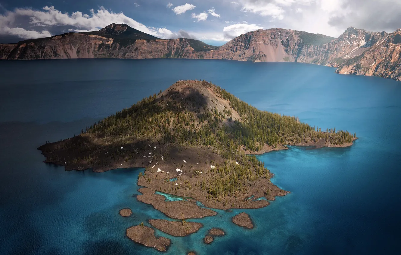 Photo wallpaper nature, lake, the volcano, USA